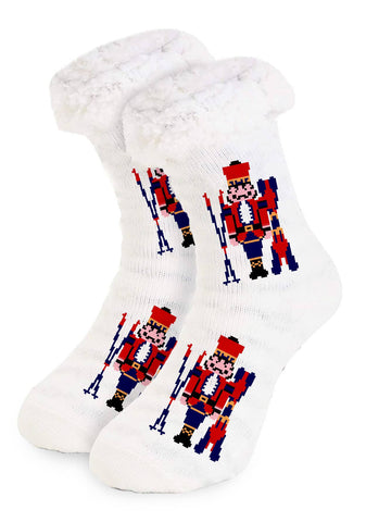 Knit Fur Slipper Socks- Nutcracker Skier