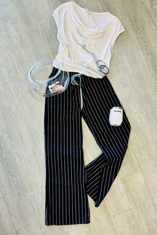 Venti6 Chambray Drawstring Pinstripe Wide Leg Pants