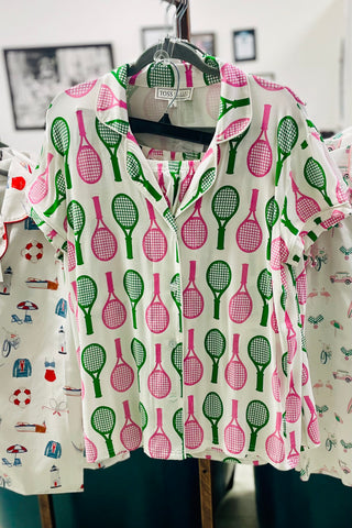 Big Rackets Short Set Pajamas - Pink & Green Tennis