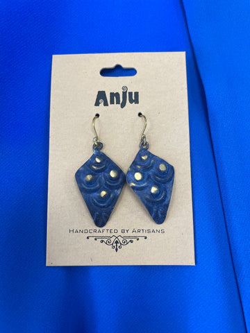 Brass Patina Earrings - Cobalt Blue Dots