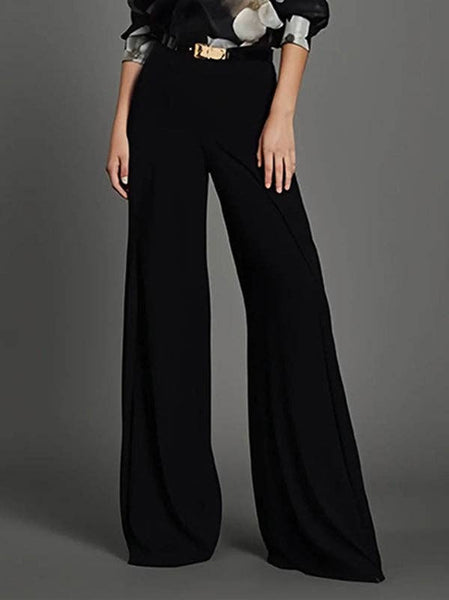 Loose Wide Leg High-Waisted Solid Color Pants Trousers: BLACK / S