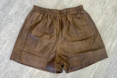 The Q2 Faux Leather Gathered Waist Shorts - Brown