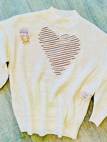 Hearted Embroidered Sequin Detail Knitted Sweater