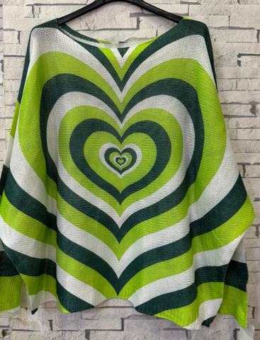 Italian Green Heart Printed Sweater