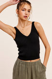 Soft Ribbed Knit V-neck Sleeveless Crop Top