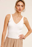 Soft Ribbed Knit V-neck Sleeveless Crop Top