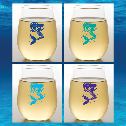 MERMAIDS Unbreakable Stemless TRITAN Plastic Wine Glasses