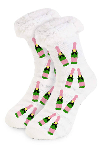 Knit Fur Slipper Socks- Champagne