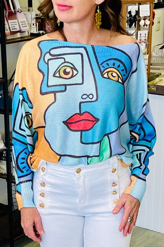 Yellow Picasso Printed Italian Sweater