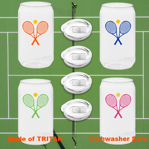 Tennis Set of 4 Tritan Unbreakable Can Cups with Lids