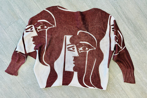 Brown Picasso Face Printed Sweater