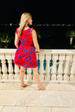 Q2 Red & Blue Short Floral V-Neck Flowy Dress