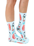 Novelty Graphic Crew Socks - Surfin' Extreme - Pale Blue