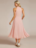 Halter Pleated Empire Waist Wedding Guest Dress