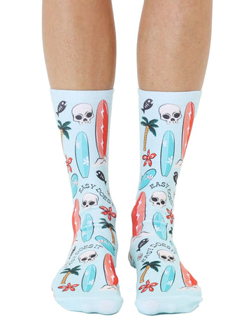 Novelty Graphic Crew Socks - Surfin' Extreme - Pale Blue