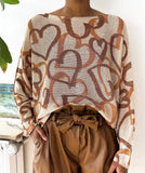 Italian Beige Heart Printed Knitted Sweater