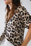 The Q2 Relaxed Leopard Print Cuffed Shirt