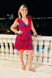 Q2 Red & Blue Short Floral V-Neck Flowy Dress