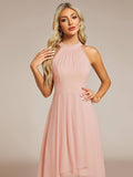 Halter Pleated Empire Waist Wedding Guest Dress