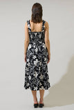 Kianza Floral Ember Smocked Midi Dress - Black/ White