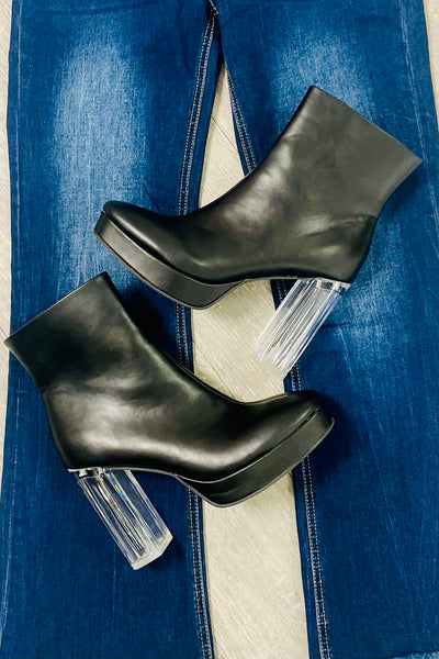 Wild Pair Charlee Clear Acrylic Heel Boots - Black