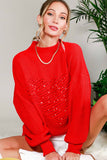 Hearted Embroidered Sequin Detail Knitted Sweater