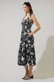 Kianza Floral Ember Smocked Midi Dress - Black/ White