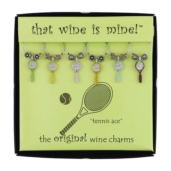 6-Piece Tennis Racquet Wine Charms