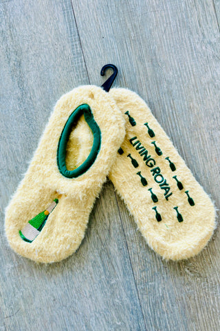 Fuzzy Slipper Socks - Popping Champagne Bottles - Yellow