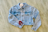 The Q2 Heart Embellished Oversized Denim Jacket - Light Wash