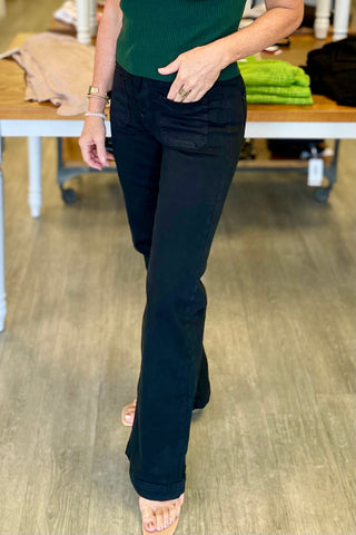 Q2 Front Pocket High Waisted Skinny Black Flare Jeans