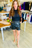 The Q2 Faux Leather Gathered Waist Shorts