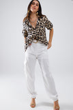 The Q2 Relaxed Leopard Print Cuffed Shirt