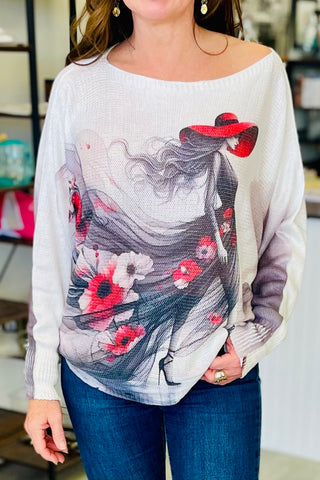 Red Hat Lady Printed Sweater