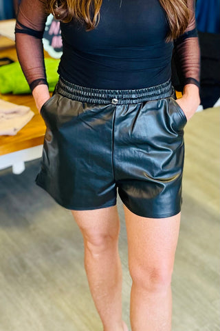 The Q2 Faux Leather Gathered Waist Shorts