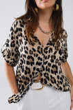 The Q2 Relaxed Leopard Print Cuffed Shirt