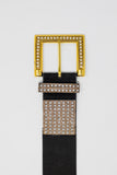 Wide Studded Strass Design & Squared Buckle - Black