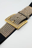 Wide Studded Strass Design & Squared Buckle - Black