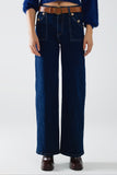 The Q2 Wide Leg Jeans with Details - Blue