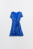 Q2 Snake Print with Gold Lurex Short Wrap Dress - Blue