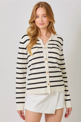 Mystree Striped Sweater Jacket - Black/White