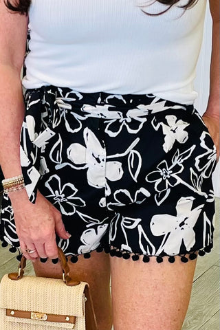 Kianza Floral Zaferia Bermuda Shorts - Black/White