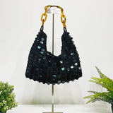 Mia Cotton Purse With Sequins and Chain Handle