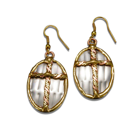 Mixed Metal Earrings - Twisted Cross in Oval