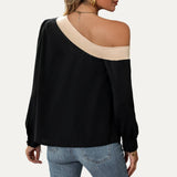 FINAL SALE: Contrast One-Shoulder Long Sleeve Top