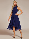 Halter Pleated Empire Waist Wedding Guest Dress