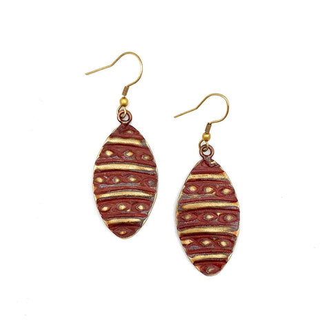 Brass Patina Earrings - Warm Red Rivets