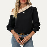 FINAL SALE: Contrast One-Shoulder Long Sleeve Top