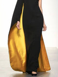 FINAL SALE Contrast Color Round-Neck One Arm Cape Maxi Dress