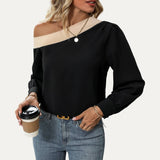 FINAL SALE: Contrast One-Shoulder Long Sleeve Top